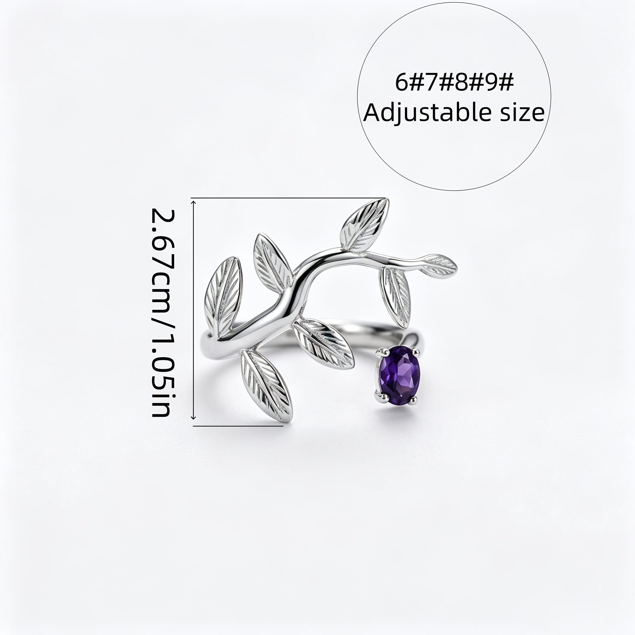 Light Luxury 3D Leaf Women's Open Ring with Zirconia